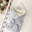 Paturica bebe din satin si tesatura minky Classic Gri (6)